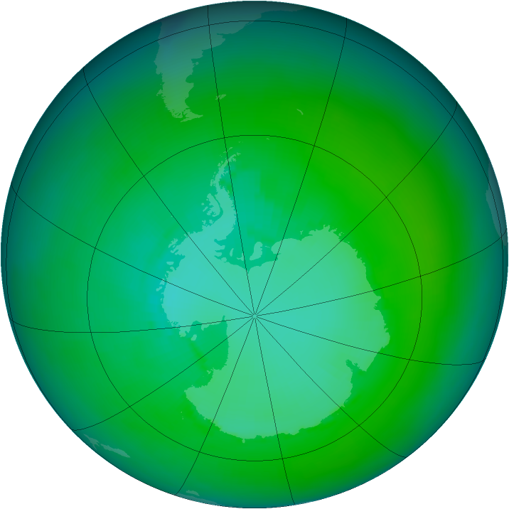 Antarctic ozone map for January 1990